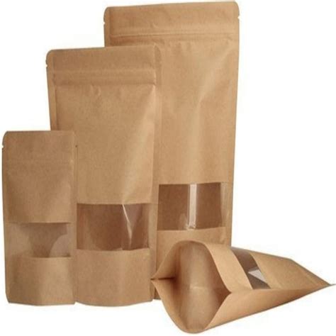 Brown Kraft Paper Stand Up Pouch with Window & Zipper (Inner Foil Line ...