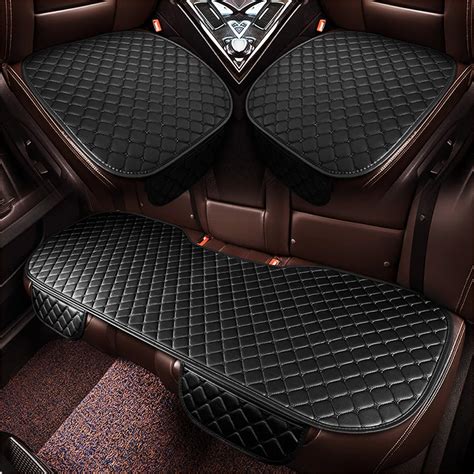 STHIRA® 3Pcs Black PU Leather Car Seat Covers With Anti-Slip Silicone ...