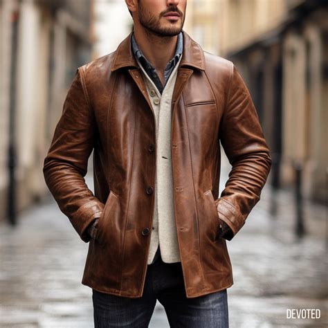 Men's Leather Jacket - Pure Leather in Brown - Overcoat by Devoted