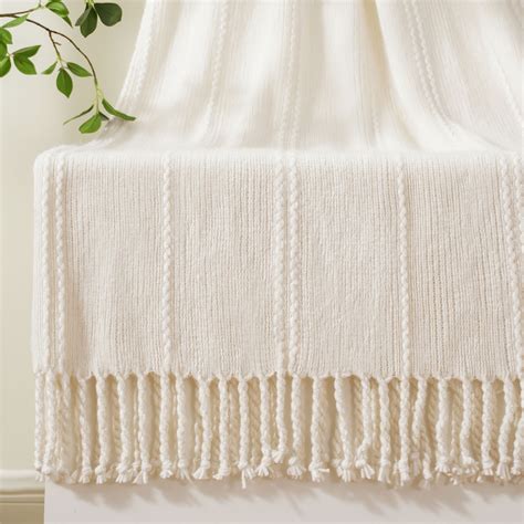 Battilo Cream Throw Blanket for Couch, Knitted White Throw Blankets for ...