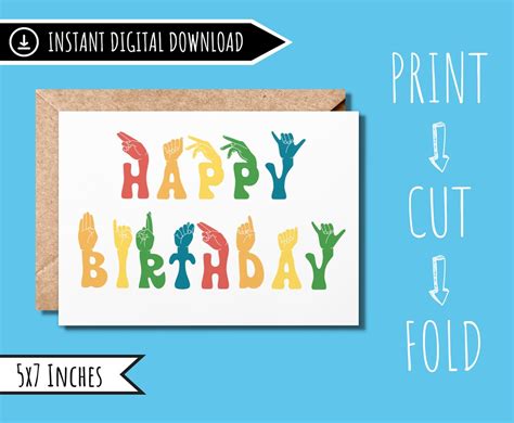 Sign Language Birthday Card | ASL Card | Printable Card | ASL Gifts ...