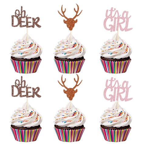 24pcs Glitter Oh Deer Its A Girl Cupcake Toppers Cupcake | Desertcart INDIA