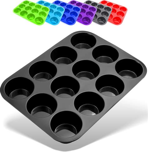 Belmalia Muffin Tray Silicone, 12 Holes, 33 x 25 x 3 cm, Non-Stick ...