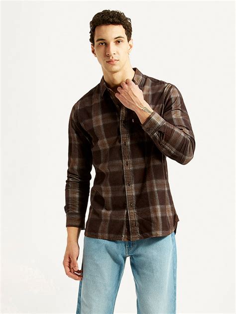 Men's Checkered Brown Slim Fit Corduroy Shirt – Levis India Store