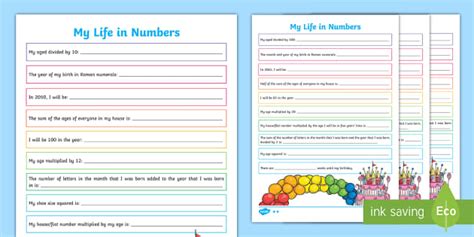 UKS2 My Life in Numbers Worksheet