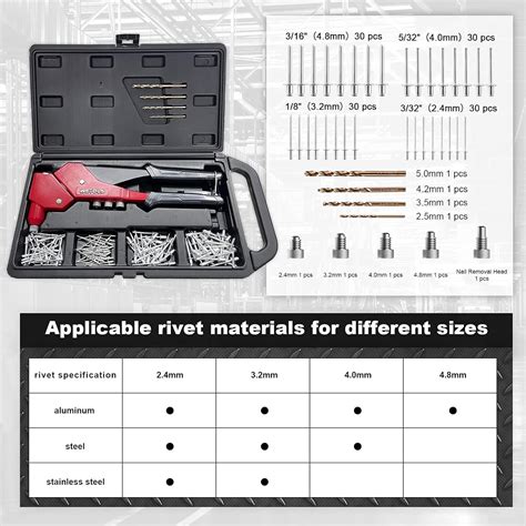 Buy WETOLS Rivet Gun with 120 Rivets, Hand Rivet Tool 360° Swivel Head ...