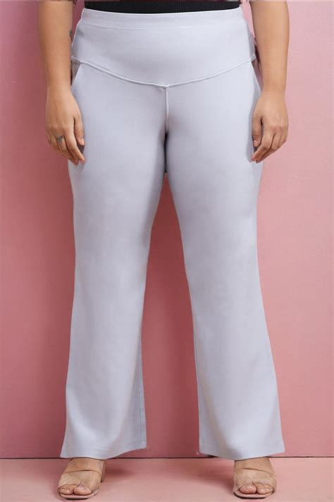 Plus Size Ice Blue Tummy Shaper Bell Bottom Online in India | Amydus