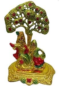 Buy Radha Krishna Sitting Under Tree Idol Metal Statue Showpiece Online ...