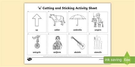 'u' Cutting and Sticking Activity (teacher made) - Twinkl