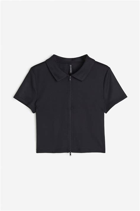 Collared zip-through top - Black - Ladies | H&M IN