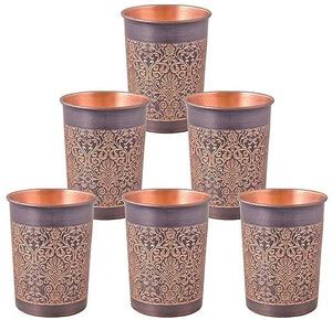 decorative india (Pack of 6) Premium Copper Water Glass Carving Design ...