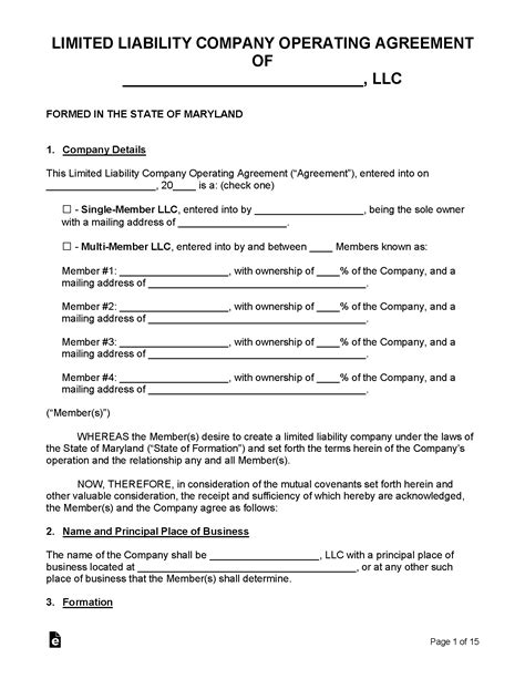 Free Maryland LLC Operating Agreements (2) - PDF | Word – eForms