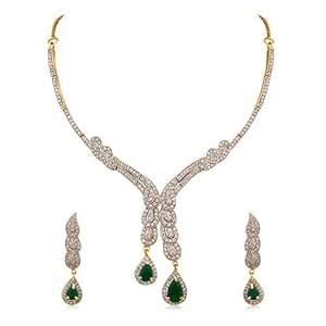 INAYA Brass Crystal and Yellow Gold Plated Necklace Set With Silver ...