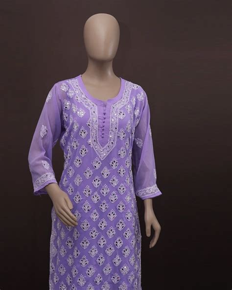 Violet Chikankari Kurti with Mirror Work - Ethnic Fashion