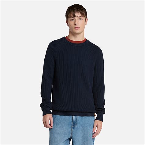 Rib-knit Raglan Jumper for Men in Dark Blue