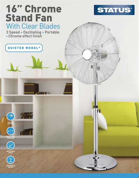 Status 16" Pedestal Oscillating Stand Fan 3 Speed Chrome | Designer ...