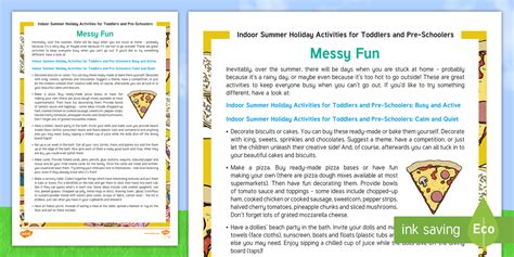 Indoor Preschool Summer Activity Calendar Activities | EYFS