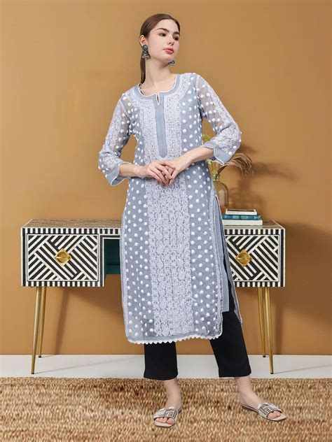 Seva Chikan Hand Embroidered Georgette Lucknowi Chikankari Kurta With