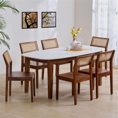Buy Cane NXT Marble Top 6-Seater Dining Table - White and Brown from ...