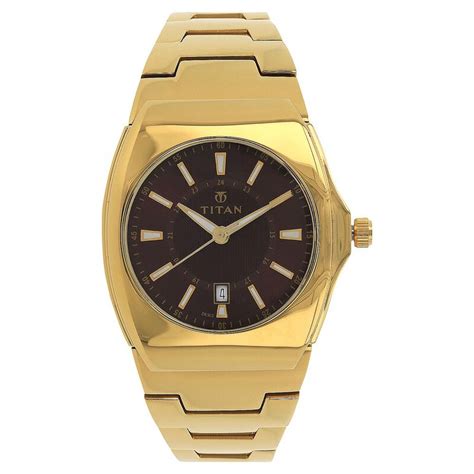 Buy Online Titan Analog with Date Brown Dial Stainless Steel Strap ...