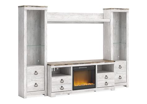 Willowton 4-Piece Entertainment Center with Electric Fireplace