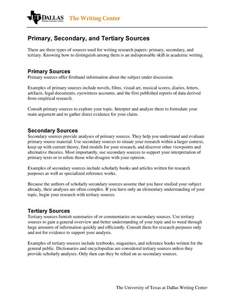 Primary Secondary Tertiary Sources - The University of Texas at Dallas ...