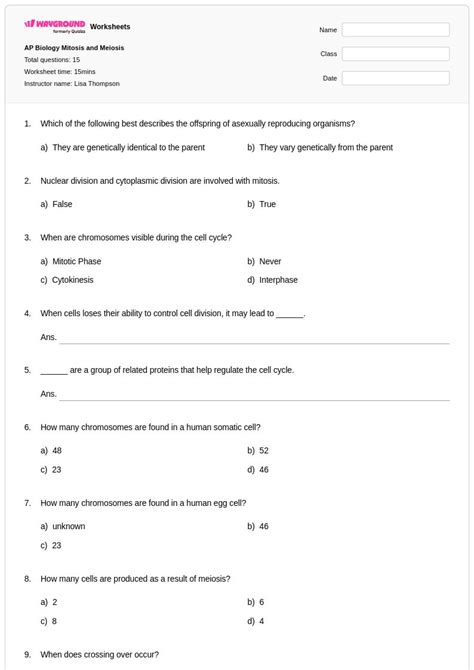 50+ Phases of Meiosis worksheets for Class 10 on Wayground | Free ...