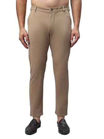 Buy Indian Needle Beige Tapered Fit Solid Trousers for Men (Beige, 30 ...