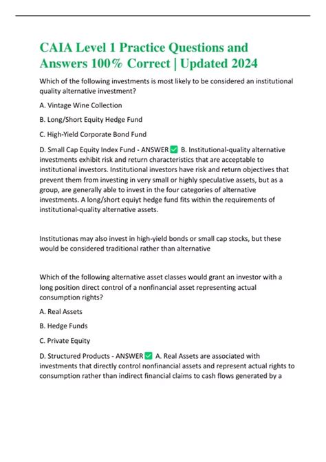 CAIA Level 1 Practice Questions and Answers 100% Correct | Updated 2024 ...