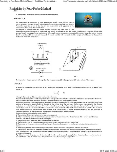 1 Resistivity by Four Probe Method - AIM To determine the resistivity ...