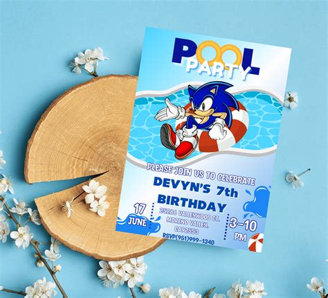 Sonic Blue Pool Birthday Invitation | Custom Digital Party I | Inspire ...