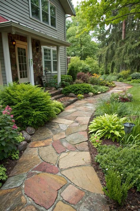 20+ Charming Front Yard Flagstone Walkway Ideas