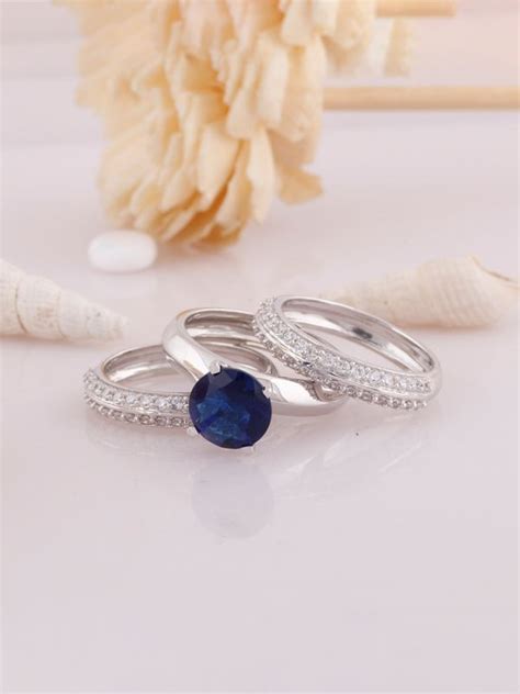 Silgo 925 Sterling Silver Blue Cubic Zirconia Rhodium Plated Women ...