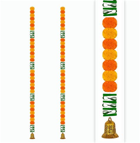Buy iHandikart Artificial Fluffy Marigold & Leaves Garland with Bell in ...