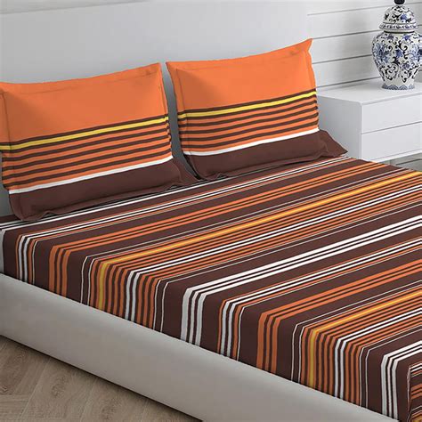 Buy LAYERS Colorado Orange Striped Cotton Queen Size Bedsheet Set ...