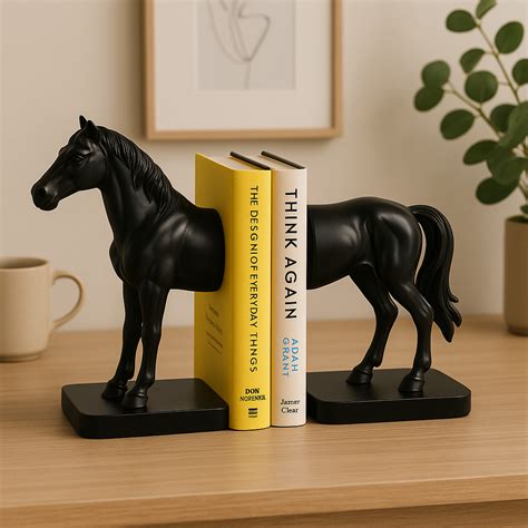 Buy Premium Black Horse Bookends – Half Horse Design, Heavy-Duty ...