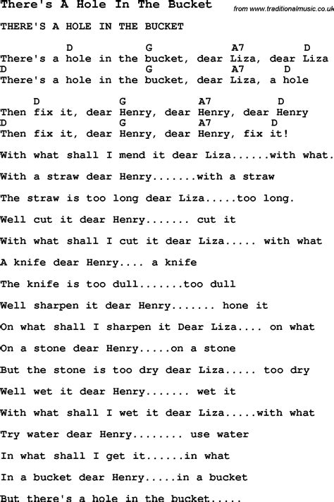 There's A Hole In My Bucket Dear Liza Song Lyrics at Wade Arnold blog