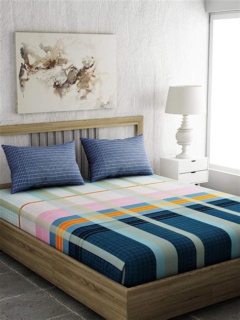 Portico New York Cotton 144 TC Bedsheet (Super King Size_Multicolour ...