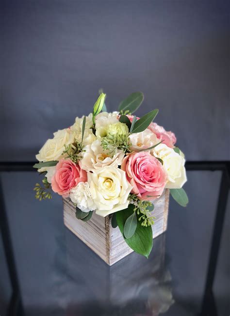 #16 - Small Wood box arrangement White & Pink in Hallandale Beach, FL ...