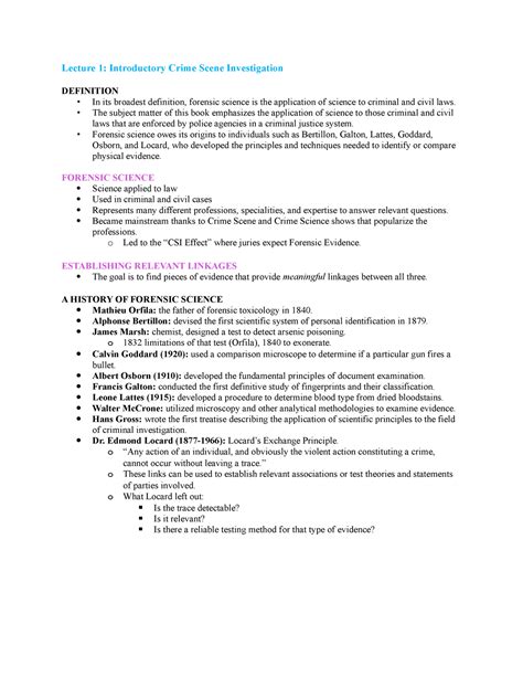 Lecture 1 - Forensics - Lecture 1: Introductory Crime Scene ...