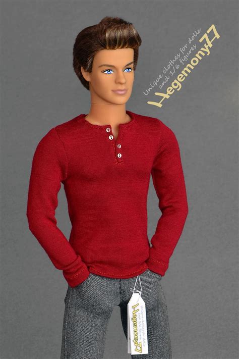 Ken doll in custom made sixth scale red henley shirt | Barbie doll ...