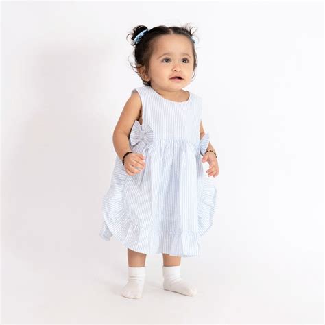 100% Cotton Bowlet Frock With Blommer- Blue and White – haus & kinder