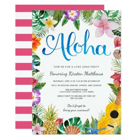 Watercolor Tropical Luau Graduation Party Invite | Zazzle | Luau ...