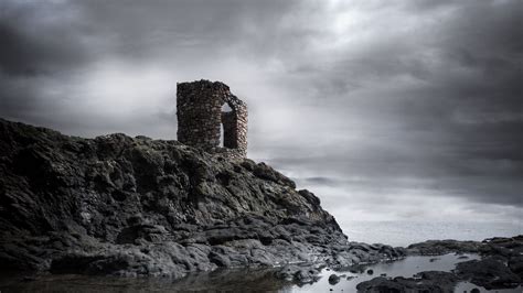 Download wallpaper 1600x900 construction, rocks, water, sky widescreen ...