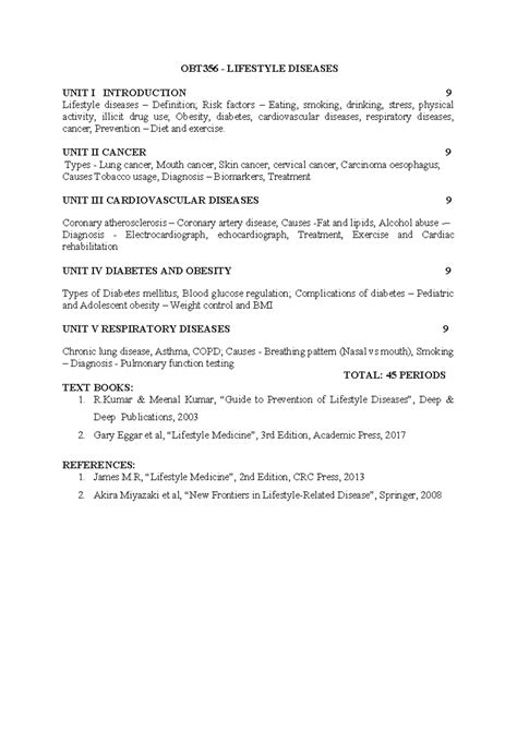 OBT356 - Unit 1: Overview of Lifestyle Diseases and Prevention Methods ...