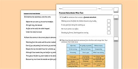Fronted Adverbials Test (teacher made) - Twinkl
