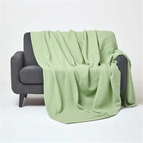 Organic Cotton Waffle Blanket/ Throw Sage Green