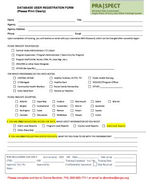Fillable Online DATABASE USER REGISTRATION FORM Fax Email Print - pdfFiller