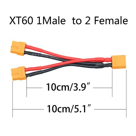 XT60 Parallel Battery Connector Cable 14AWG 1 Male to 2 Female Y Split