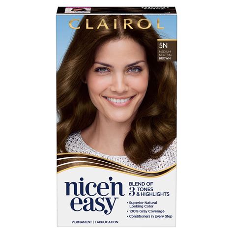 Clairol Nice'n Easy Permanent Hair Color Creme, 5N Medium Neutral Brown ...